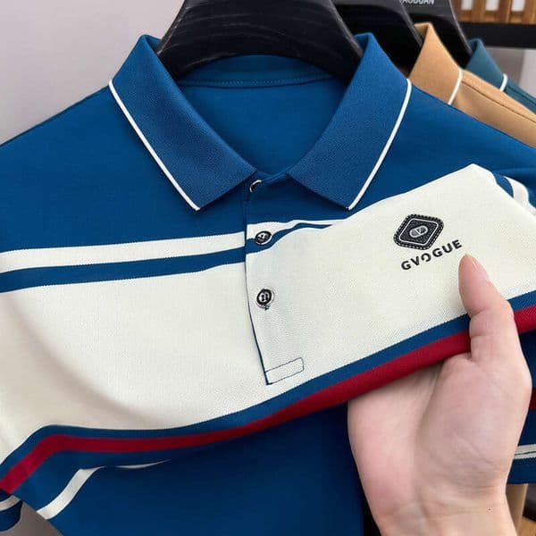 Luxury High-End Designer Clothes 2026 Summer New Men's Casual Letter Polo Shirt Wide Collar Short Sleeve T-Shirt Versatile