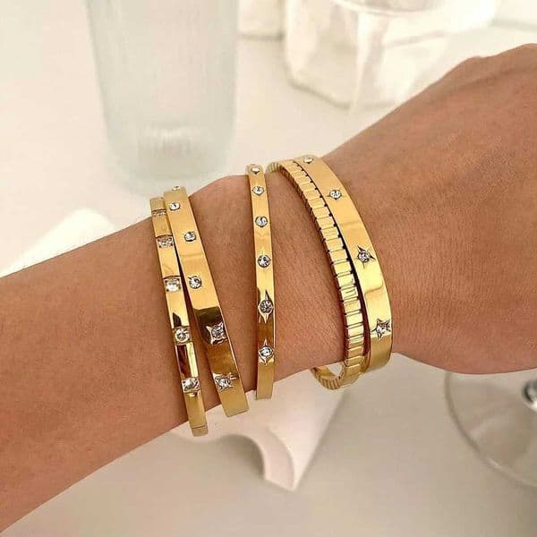Fashion Punk Gold Color Bangles for Women Men Trendy Stainless Steel waterproof Metal Bohemian Jewelry Accessories H260520