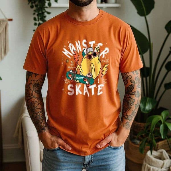 2026 New Summer Unisex Casual Cotton Tee Soft Short Sleeve with Monster Skate Graphic Street Skater Style Daily Wear