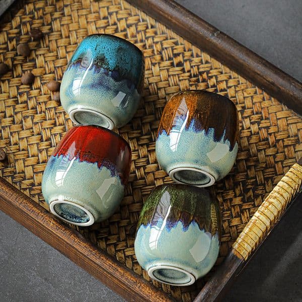80ML Flambe Glaze Ceramic Espresso Cup, 2.7oz handmade creative tea cup and master cup Mini Creative Hand Warmer Wine Cup Personal Tea Tasting Cup