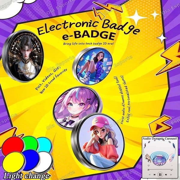 New Cyberpunk Anime LED HD Display Digital Photo Frame Electronic Badge DIY Merch Gift Cartoon Cosplay Accessories