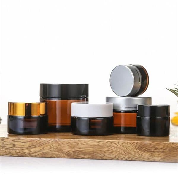 50g Empty Amber Glass Jars Face Cream Bottle Containers with Inner Liners and Gold Silver Black Lids Tax Duty Free HJ