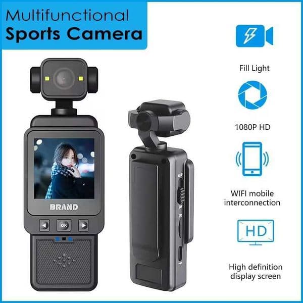 Action Camera 1080P WiFi Fill Light Pocket Camera Sports Mini POV Camcorder for Travel Vlogging Audio Video Recording T260521
