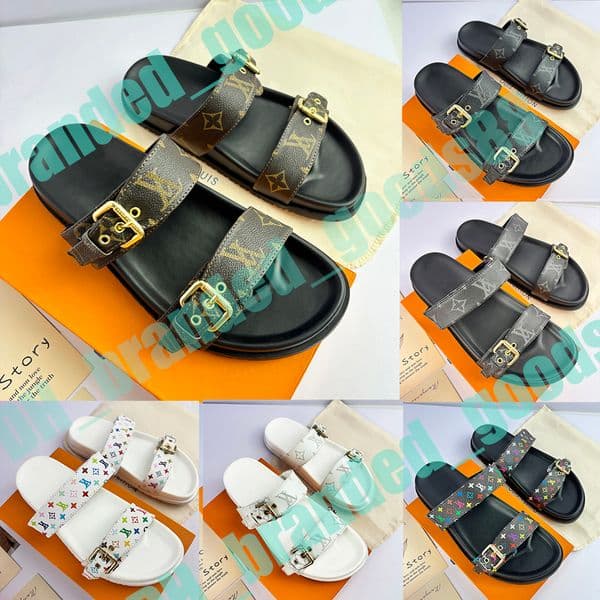 Designer Slippers sandals Men and Women brown slides Genuine Leather Casual Shoe summer beach gladiator Mules hasp Woman top quality Flat Slide D222