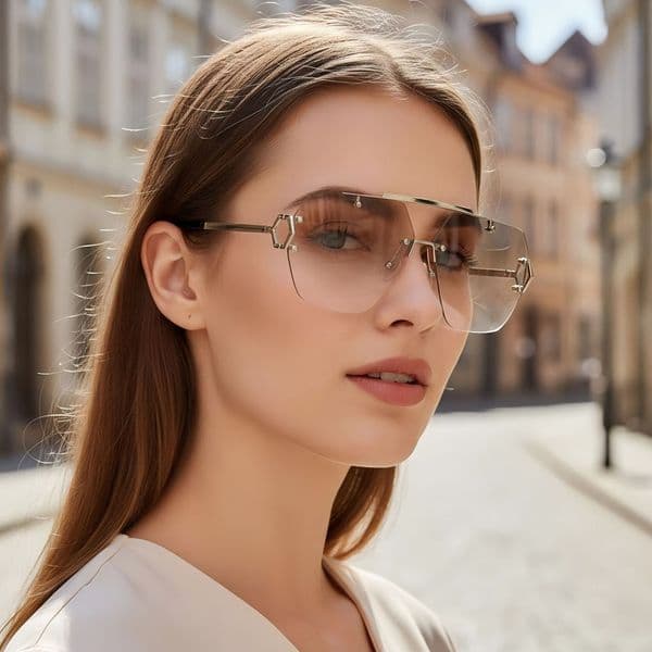 Free Shipping Fashion New Double-Bridge Frameless High-End Stylish Anti-Uv Sunglasses, Versatile Casual Eyewear