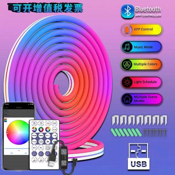 5V RGB Neon Strip Light 5M USB Waterproof Flexible Ribbon Tape Neon Lights With Bluetooth Remote Control For Home Decor