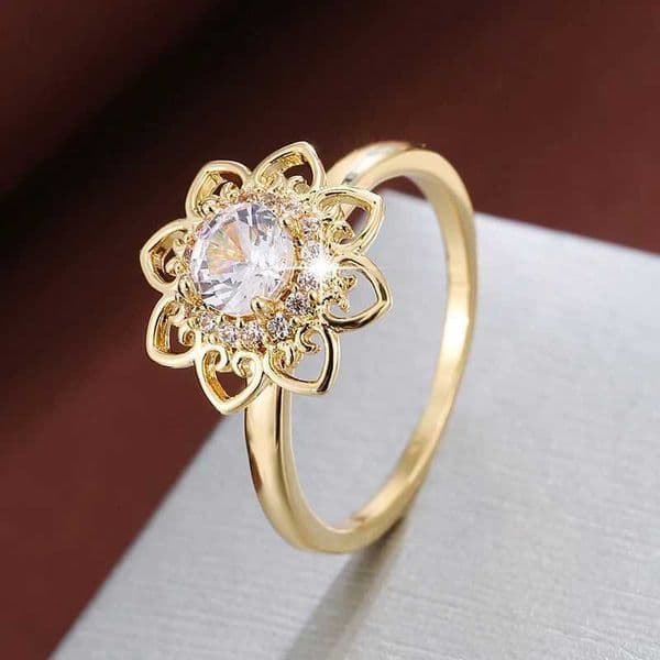 1pc Elegant Floral Design Synthetic Zirconia For WomenGolden Tone Daily Occasion Gift Ring H260521