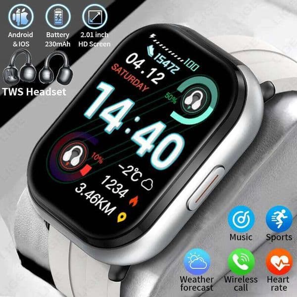 LIGE 2 in 1 Smart With Earbuds Smartwatch TWS Bluetooth Earphone Heart Rate Health Monitor Sport Watch Fitness Watches Men
