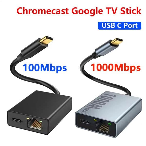 Awapow 1000/100Mbps Network Card Type-C Micro USB Ethernet Adapter for Chromecast 4K Google TV Phones Tablets Android Devices 260511