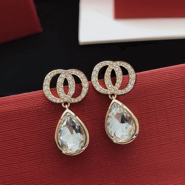 New High Quality 18K Gold Plated Double G Charm Earrings Bees Ear Stud With Diamond Women Pendant Earrings Elegant Jewelry Gifts For Wedding Party Activities