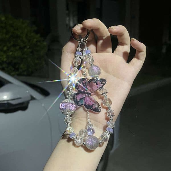 Fairy Purple DIY Phone Strap Wrist Crystal Bead Chain with Spacers, Sparkling Pendant Decoration ins