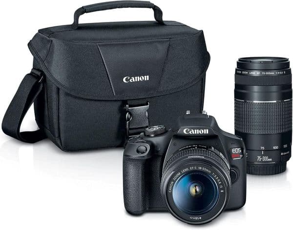 Canon EOS Rebel T7 DSLR Camera Double Zoom Lens Kit with 55mm and EF 75-300mm Lenses, 24 Megapixel Sensor, Full HD Videos, Wi-Fi, Beginner Photographers, Digital Camera, Black