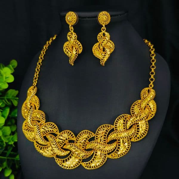 Indian Gold Plated Jewelry Set For Women African Bridal 24K Gold Color Necklace Earrings Set Dubai Nigerian Wedding Wholesale
