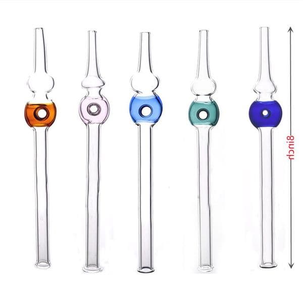 Wholesale 8Inch Glass Straw Nail Oil Burner Pipe Collector Kit Smoking Accessories Thick colorful Thick heady Filter Tips Tobacco Hand Water Pipes