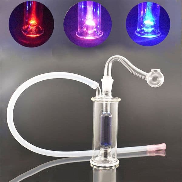 Colorful Mini Glass Oil Burner pipe with Automatic LED light Bubbler water Bongs Ash Catcher recycler with 10mm male smoking oil banger bowl and silicone hose