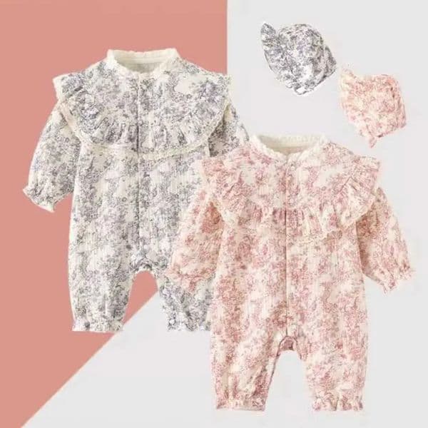cologne Inkjet Newborn Jumpsuit Cotton perfume Toddler Girl Onesie Spring Autumn Baby Jumpsuit+Hat 002