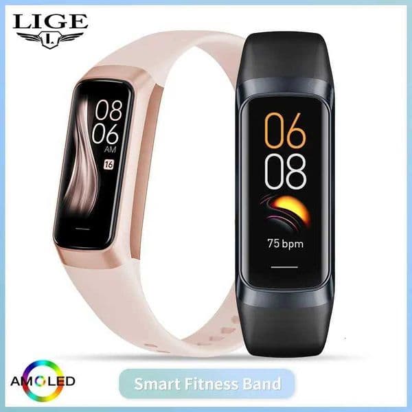LIGE Amoled Smart Watch Men 2023 Smart Band Women Heart Rate Blood Smartwartch Waterproof Smart Bracelet Sport Fitness TrackerT260522