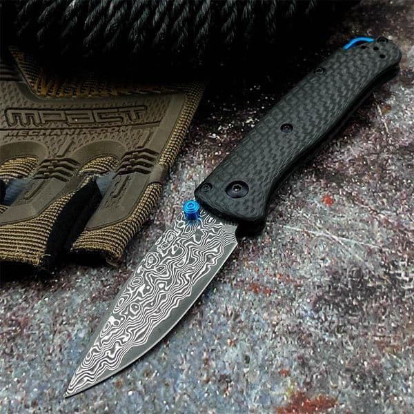 Mini 533 Folding Knife 2.75" Damascus Plain Blade, Carbon Fiber Handles - 533-3