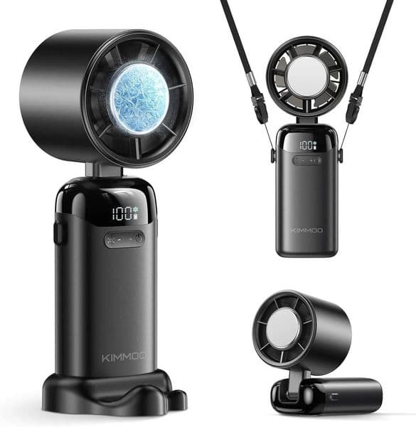 Portable Turbo With Ice Cooler, 21000 Rpm, 199 Speeds, 14Hrs Battery, 3-In-1 Handheld/Desktop/Neck Fan