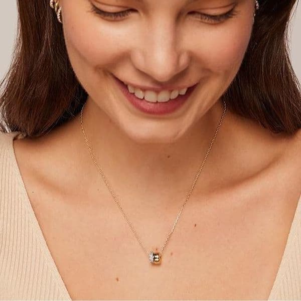 High Quality New Product Cubic Zirconia Inlaid Narrow 14k Wide Round Ring Double Pendant Versatile Necklace
