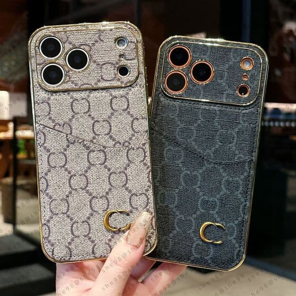 Designer Phone Cases For iPhone 17 16 15 Pro Max 14 Plus 13 16 P imprint Protect Case Fashion Card Holder Pocket Cover iPhone15 15Pro Luxury Full coverage Mobile Shell