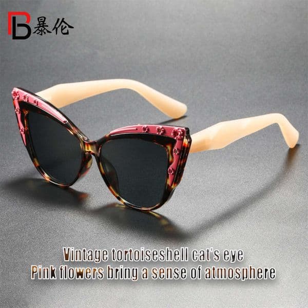 Trendy Y2K Retro Design Light luxury niche design versatile street-style sunglasses three-dimensional floral embellishments blue light protection flat lenses