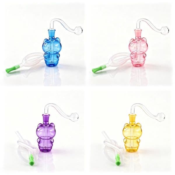 Wholesale Portable Colorful 10mm female mini Cute Glass oil burner pipe hookah Bubbler Heady Recycler Hand water bongs with smoking oil banger bowl