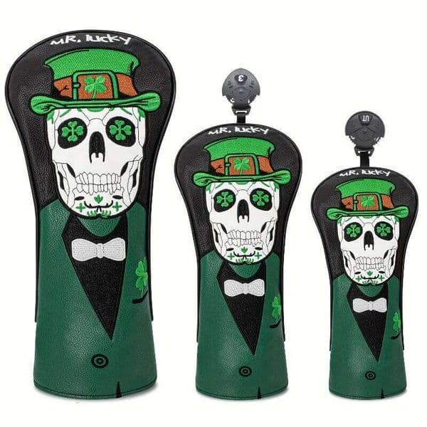 Golf Club Cover - Green, with green clover black skull embroidery, Irish design, scratch resistant and durable 26Y0523