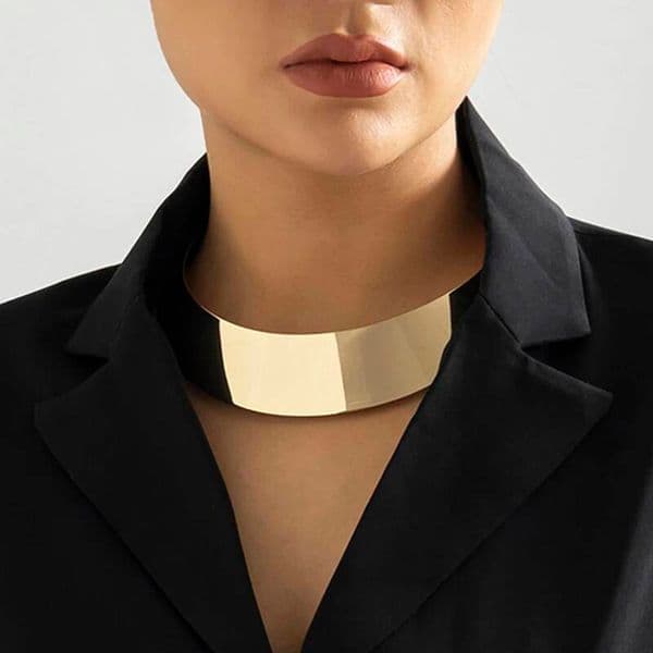 Comfortable Exaggerated Chunky Metal Wire Torques Choker Necklace Women Collar Punk Gold Color Wide Smooth Chain Jewelry Bijoux Steampunk