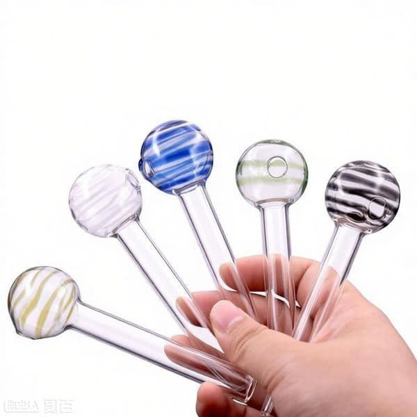 Wholesale Colorful 4Inch Straight Smoking Glass Hand Tube Pipe With 3cm Ball Lollipops Head Smoking Oil Burner Bubbler pipe