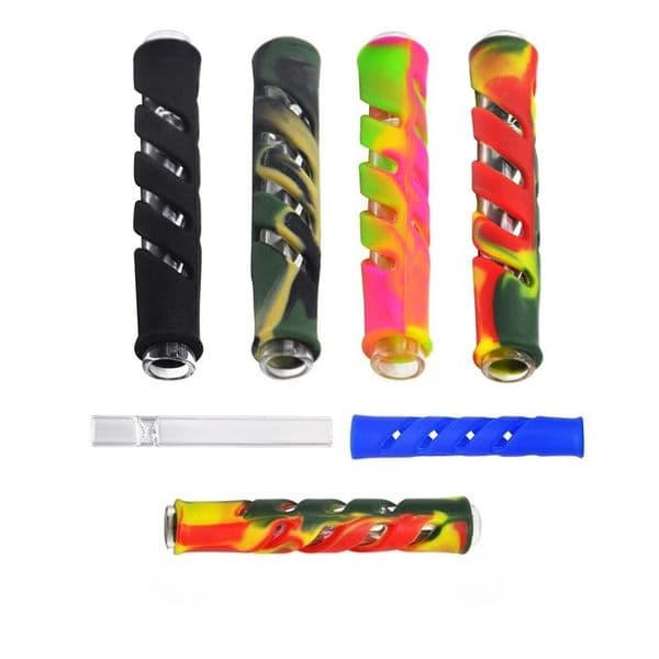 Travel Colorful mini Silicone Glass Dry Herb Tobacco Filter Pipes Cone Cigarette Holder Tip Portable Mini Catcher Taster Bat One Hitter Tube for smoking