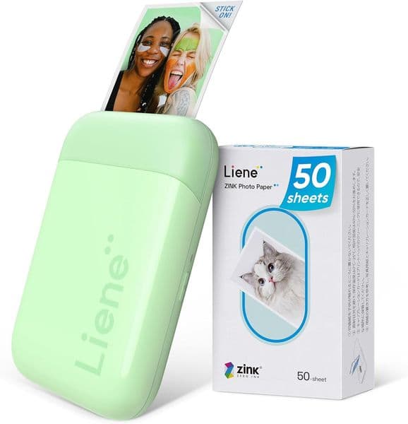 Liene Pearl K100 Photo Printer, 2 Mini Portable Instant Phone Printer 50 Zink Adhesive Paper, Bluetooth 5 Compatible w/iOS Android, Small Color Picture Printer for