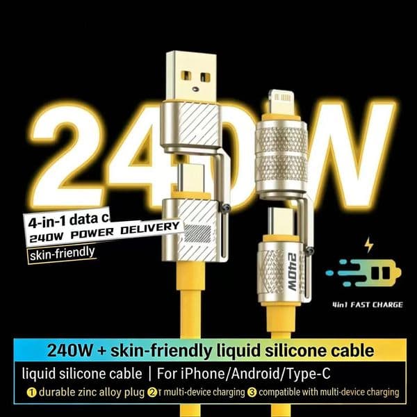 1/3PCS 240W 4-in-1 Fast Charging Data To Type-C Zinc Alloy Cable For iPhone15/16p Samsung Huawei Xiaomi ddmythur