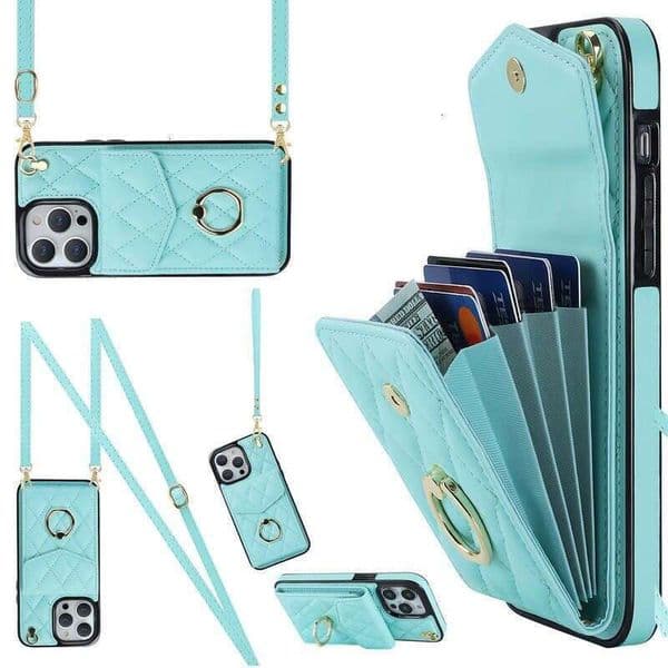 CC Designer Phone Case Luxury Case Suitable For Phone 16 Pro Max Crossbody Phone Case S24 Ultra Card Slot Leather Case Matte Finish Shockproof Protective Case