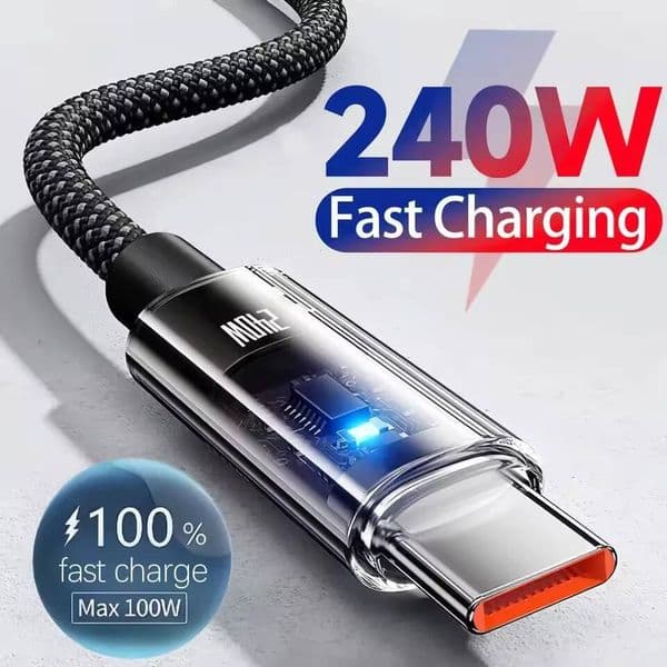 240W Nylon USB Type C Super Charging Cable For Samsung Xiaomi Huawei Honor LED Digital Display Fast Charger Data Cord ddmythur