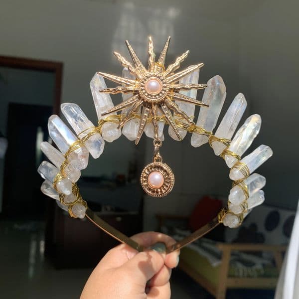 Raw crystal crown The sun goddess crystal Tiaras jewelry hair accessories Fairy headband pography props Elves Festivals gifts 260520