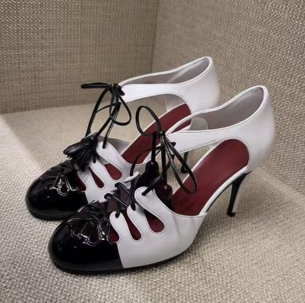 Designer Sexy Dress Shoes Luxury Women's Suede Patent Leather Heels Lace-Up Cutout Detail Stiletto Heel Modern Dress Ladies Casual Retro Office Classic Sandals