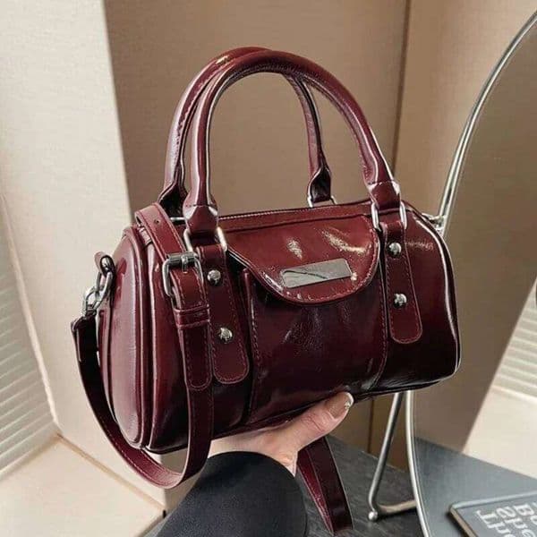 Burgundy Mini Top-handle For Women Bright PU Leather Pure Color Shoulder Crossbody Bags 2026 Latest Luxury Designer Handbag