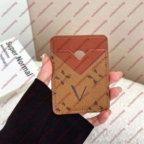 10A Luxury Designer Leather credit Card Holder Metal flower decoration Wallet Short Case mens business card Purse Brown Women Men Magnetic mobile phone card bag 00