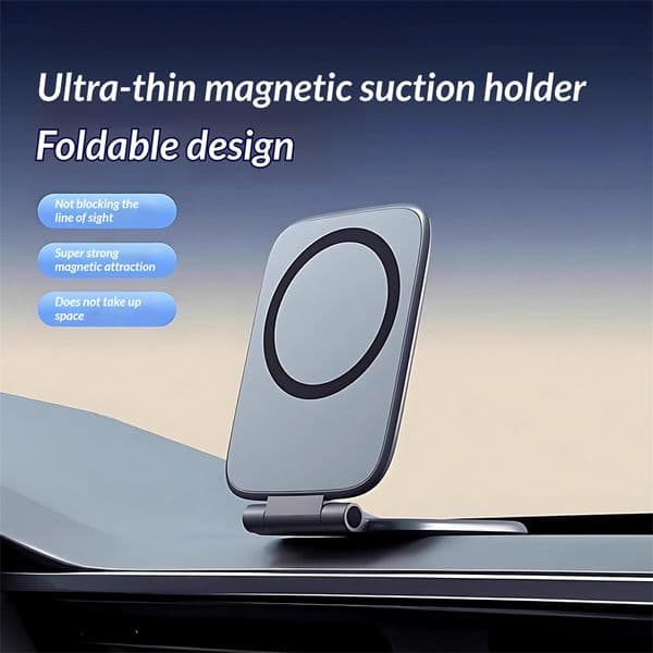 New ultra-thin magnetic mobile phone holder without blocking view and with stackable design for vehicles