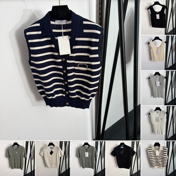 Women Summer T Shirt Vacation Brand Camisoles Luxury Letter Jacquard Female Vests Tops Classic Stripe Print Tanks Designer Cropped Tank Tops Clothing