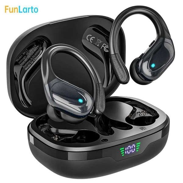 Funlarto Wireless Headphones Sport Bluetooth Earphones IPX7 Waterproof Earbuds 75 Hrs Battery with Mic LED Power Display for Gym T260525