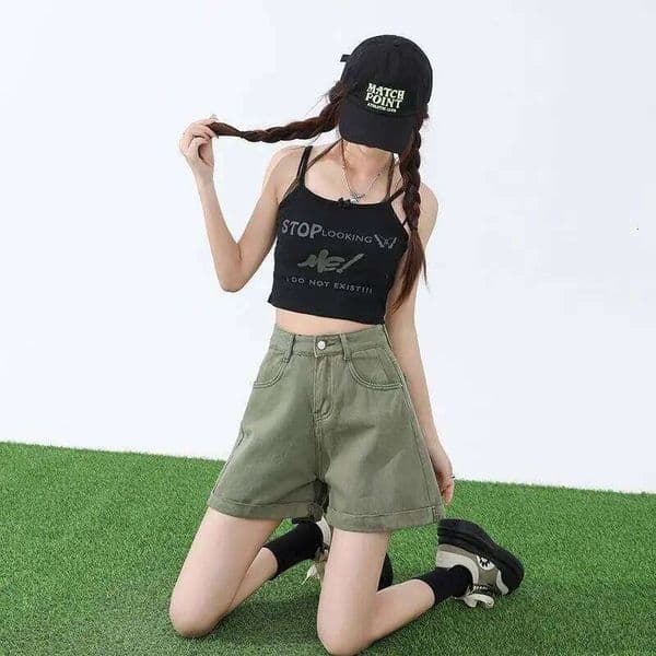 High-Waisted Denim Shorts Women's 2025 Summer New Wide-Leg A- Line Pants Rolled Edge Slimming Loose Fit Trendy Versatile Ins