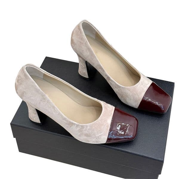 Women Pumps Chunky Heels Dress Shoes Slip On Sandals Designer Patent Leather Slides Suede Wedding Shoes Vintage Red Green Outdoor Leisure Shoes Luxury Casual Shoes