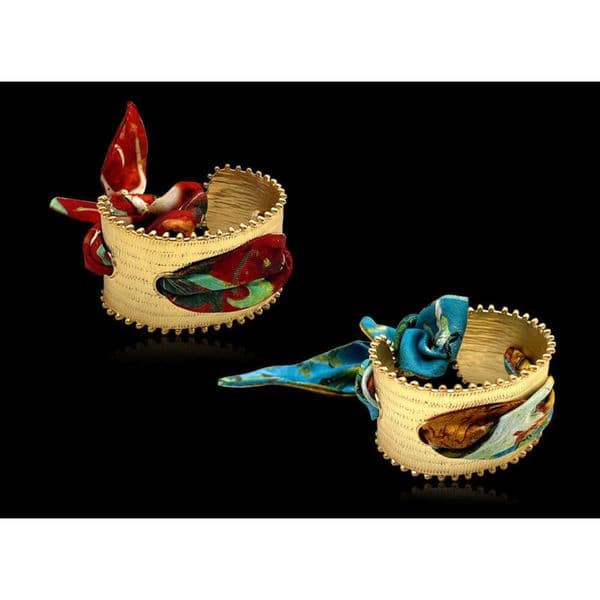 Vintage silk scarf hollow matte open bracelet, niche design stackable bangle