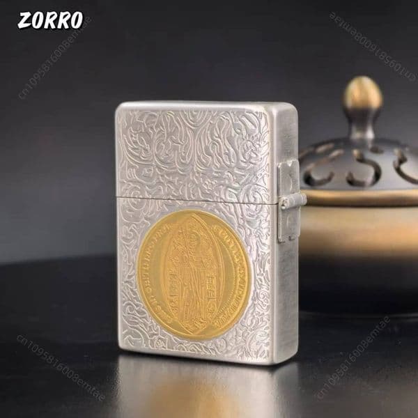Zorro 906 New Silver Gold Two Tone Constantine Fuel Windproof Grinding Wheel Lighter, Cigarette Accessories, Men's Gift