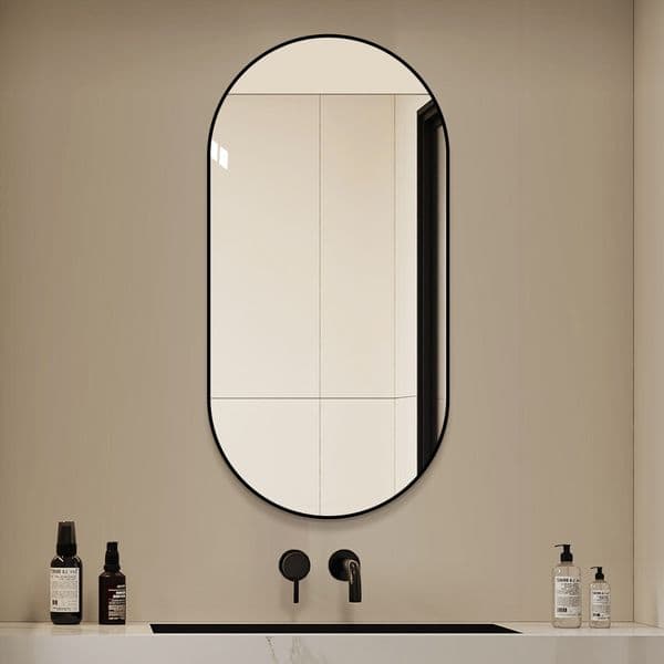 48x24 Inch Black Bathroom Vanity Mirror Wall Mounted Framed Wall Mirror for Bathroom Vertical or Horizontal Hanging Modern HD Mirror for Bedroom Entryway