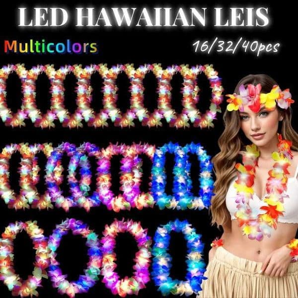 Light up Hawaiian Leis LED Light up Flower Leis Necklace Leis for Beach Tropical Carnival Party Supplies Wedding Gifts