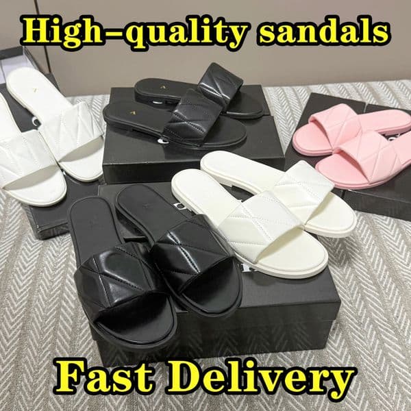 10A Designer slippers Women Holly Sandals Summer Beach Quilted Leather Flat Women Shoes Famous Designer Female Heels Open Toe Sandals Fashion Slipper