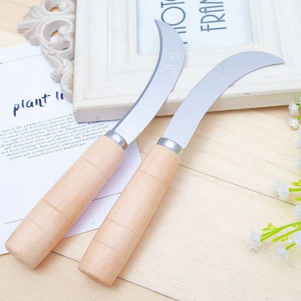 Wooden Handle Stainless Steel Pineapple Household Banana Small Curved Peeling Knife, Fruit and Vegetable Cutlery Wholesale